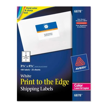 Avery Avery Shipping Labels for Color Laser & Copier, 3-3/4 x 4-3/4, Matte White, 100/Pack 6878